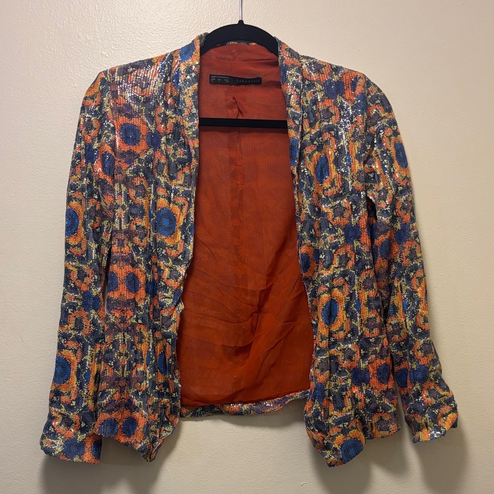 Sequin Open-Front Orange Multi Jacket